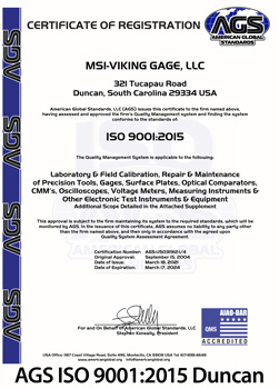 ISO 9001 Certification-MSI Viking Duncan, South Carolina Lab